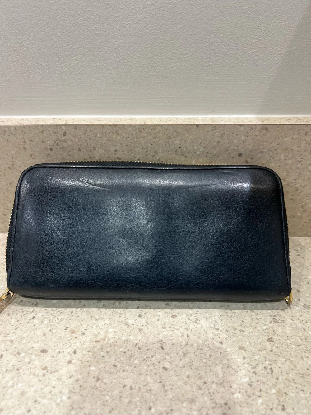 Loewe Navy Leather Zip-Around Wallet with Embossed Logo